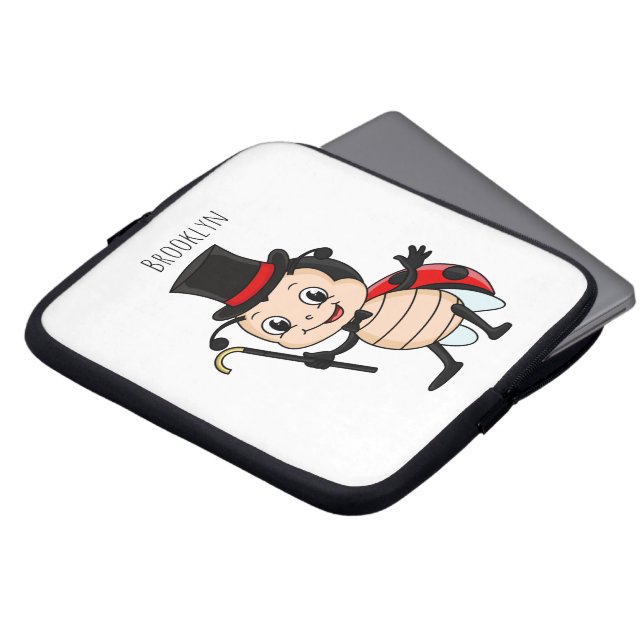 Niedlicher Ladybug mit Top Hut und Krawatte Cartoo Laptopschutzhülle (Vorne Oben)