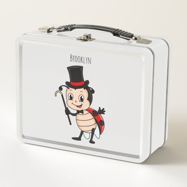Niedlicher Ladybug mit Top Hut und Krawatte Cartoo Metall Brotdose (Vorderseite)