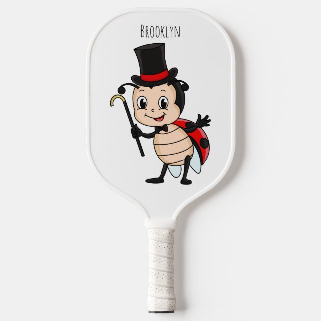 Niedlicher Ladybug mit Top Hut und Krawatte Cartoo Pickleball Schläger (Vorderseite)