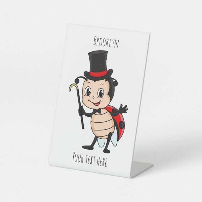 Niedlicher Ladybug mit Top Hut und Krawatte Cartoo Sockelschild (Vorderseite)
