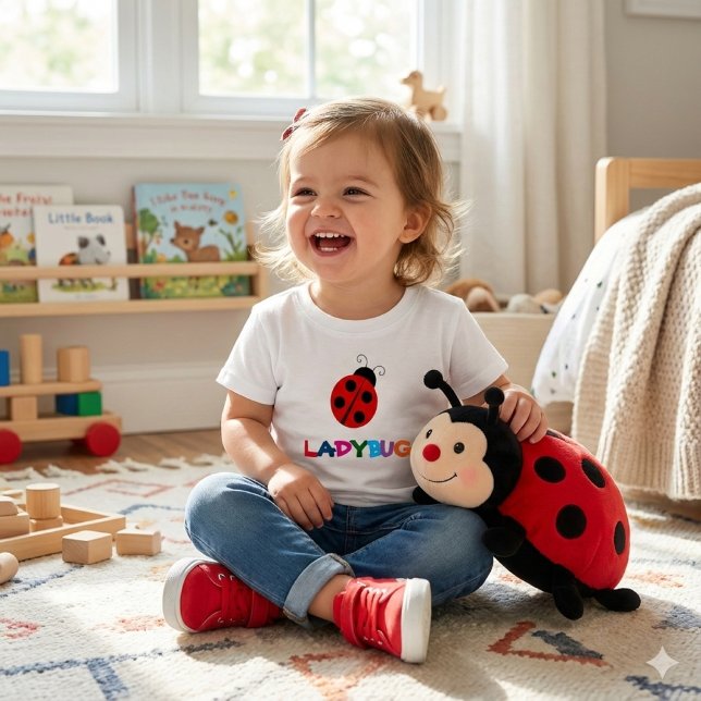 Niedlicher Ladybug Sommerspass Kleinkind T - Shirt (Happy toddler girl wearing cute ladybug t-shirt.)