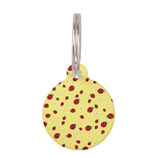 niedlicher Ladybug und dunkle Blume gelb Tiermarke (Vorderseite)