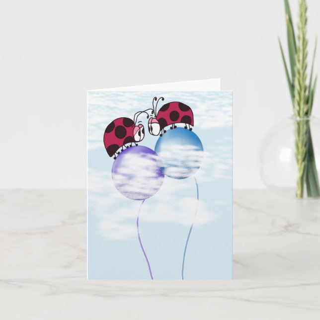 Niedlicher Ladybug und farbenfrohe Balloons Cartoo Karte (Vorderseite)