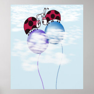 Niedlicher Ladybug und farbenfrohe Balloons Cartoo Poster