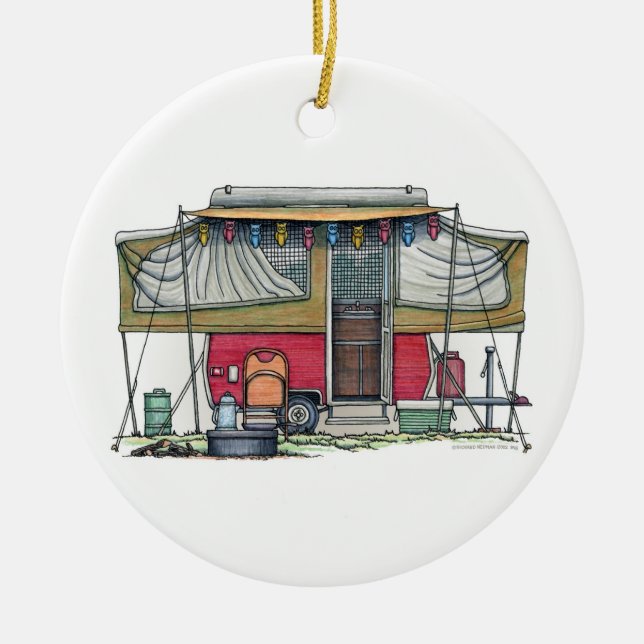 Niedlicher Lagerbewohner-Reise-Anhänger RV Keramikornament (Vorne)