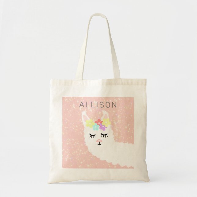 Niedlicher Lama Blank Pink Blume Personalisiert Tragetasche (Vorne)
