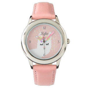 Niedlicher Lama Blush Pink Stars Personalisiert Armbanduhr