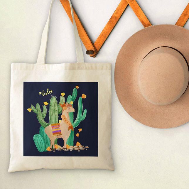 Niedlicher Lama im Kakteen Garden mit gelben Blume Tragetasche (Von Creator hochgeladen)