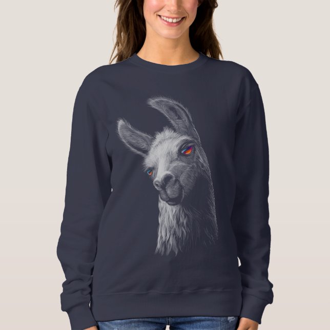 Niedlicher Lama mit schwarzem Hintergrund Sweatshirt (Vorderseite)