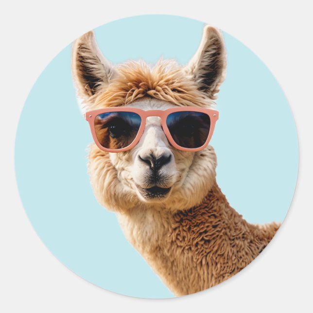 Niedlicher Lama mit Sonnenbrille auf Runder Aufkleber (Vorderseite)