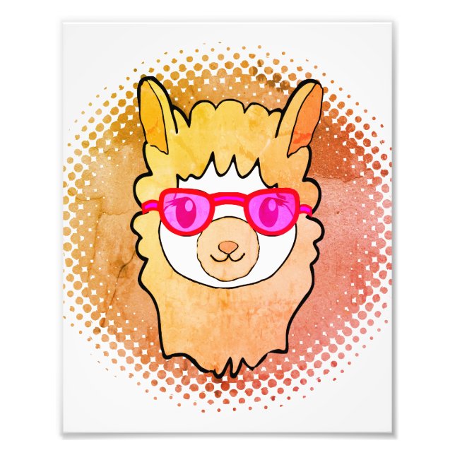 Niedlicher Lama mit Zeichnend Brille Fotodruck (Vorne)