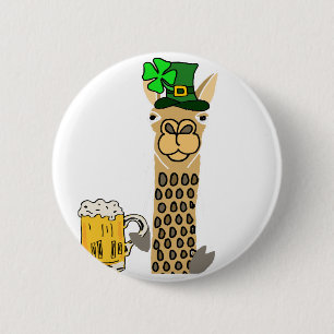 Niedlicher Lama-trinkenden Bier-St Patrick Button