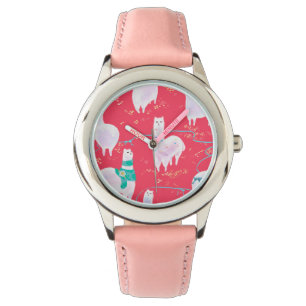 Niedlicher Lamas Peru-Illustrationsrothintergrund Armbanduhr