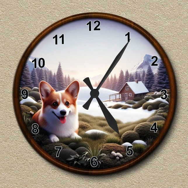 Niedlicher Landschaftlicher Hintergrund für Corgi Runde Wanduhr (Von Creator hochgeladen)