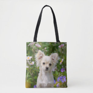 Niedlicher Langhaariger Chihuahua Hund Welpenhühne Tasche
