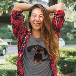 Niedlicher langhaariger Dackel-Welpen-HundeCartoon T-Shirt