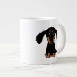 Niedlicher Langhaariger Schwarzer und Tan-Dackel W Jumbo-Tasse