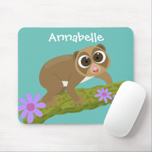 Niedlicher, langsamer Lorbeer auf Zweig-Cartoon Mousepad