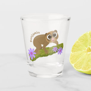 Niedlicher, langsamer Lorbeer auf Zweig-Cartoon Schnapsglas