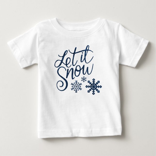 Niedlicher Lasst es Schnee Weihnachten mit blauen  Baby T-shirt (Vorderseite)