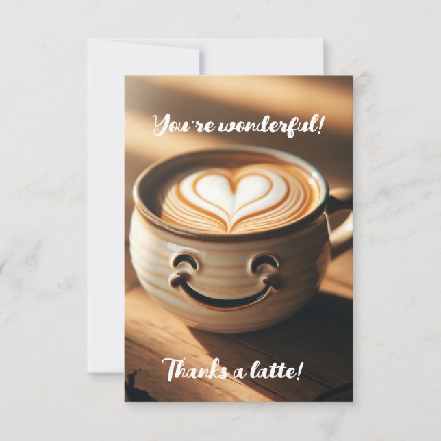 Niedlicher Latte-Kaffee mit Herzschaum Kunst Dankeskarte (Vorderseite)