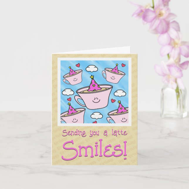 Niedlicher Latte Lmiles Kaffee Lover Happy Birthda Karte (Orchidee)