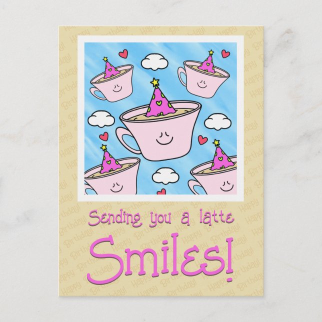 Niedlicher Latte Lmiles Kaffee Lover Happy Birthda Postkarte (Vorderseite)