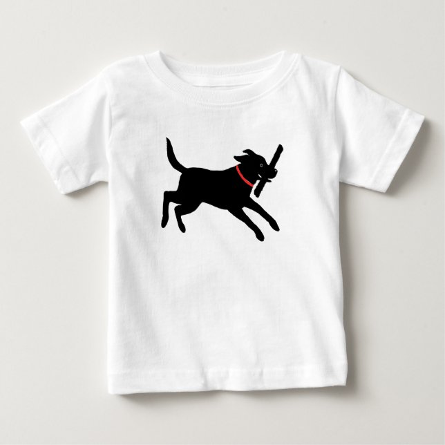Niedlicher laufender schwarzer Labrador des Baby T-shirt (Vorderseite)
