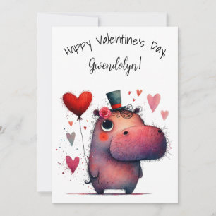 Niedlicher Launischer Nilpferd Valentinstag Flach Karte