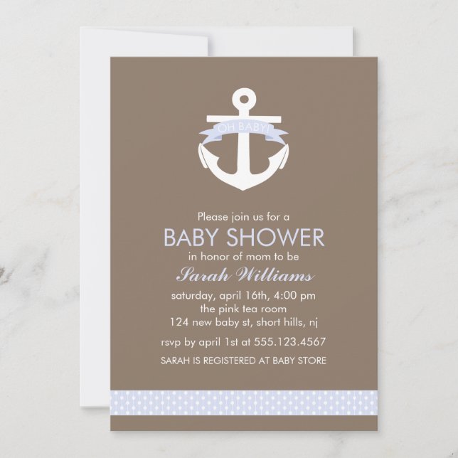 Niedlicher Lavendel-Anker-Seethema-Baby-Dusche Einladung (Vorderseite)