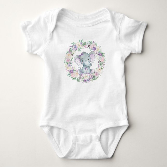 Niedlicher Lavendel-Elefant-Baby-Overall Baby Strampler (Vorderseite)