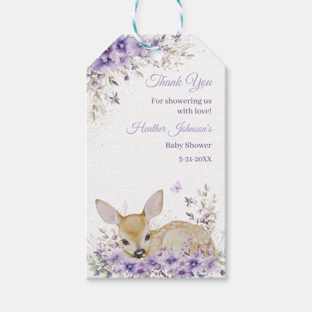 Niedlicher Lavendel Lila Blumenkinderdusche Geschenkanhänger (Vorderseite)