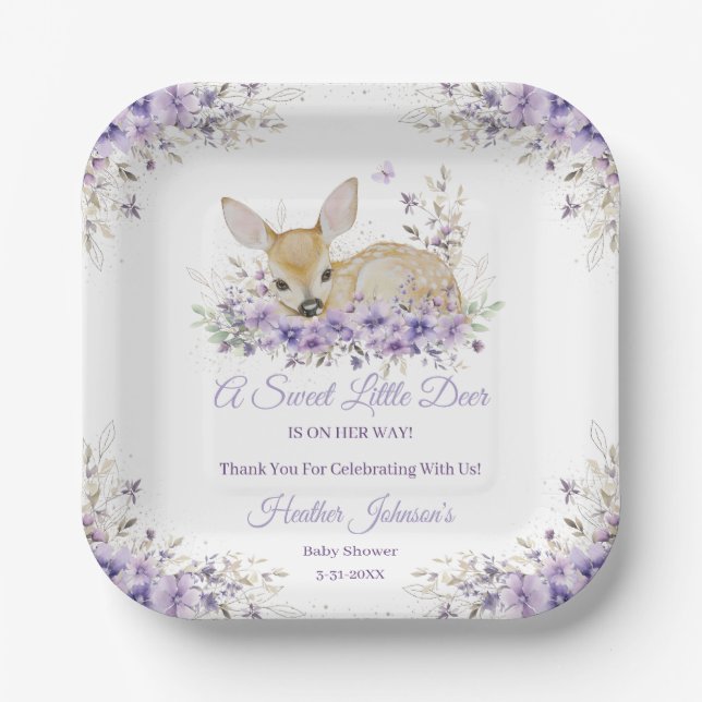Niedlicher Lavendel Lila Blumenkinderdusche Pappteller (Vorderseite)