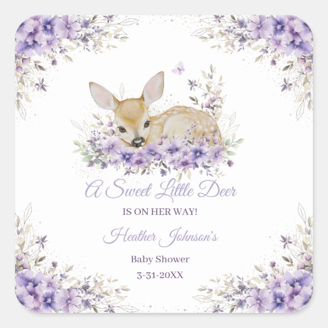 Niedlicher Lavendel Lila Blumenkinderdusche Quadratischer Aufkleber (Vorderseite)