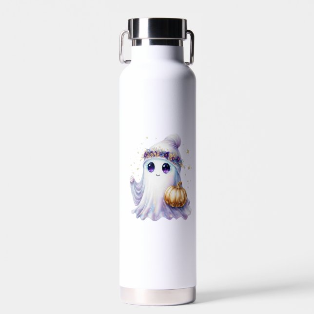 Niedlicher Lavendel Lila Ghost Halloween Spooky Bo Trinkflasche (Vorne)