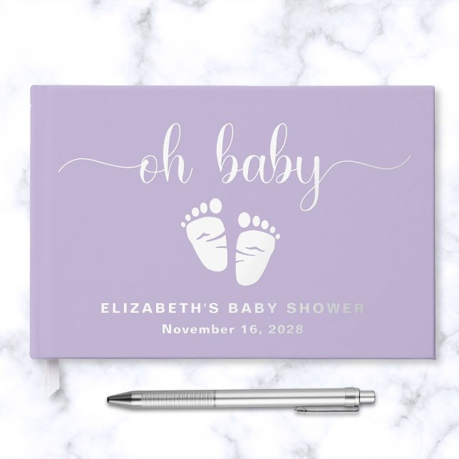 Niedlicher Lavendel Lila Silberstreifen Babydusche Gästebuch (Von Creator hochgeladen)