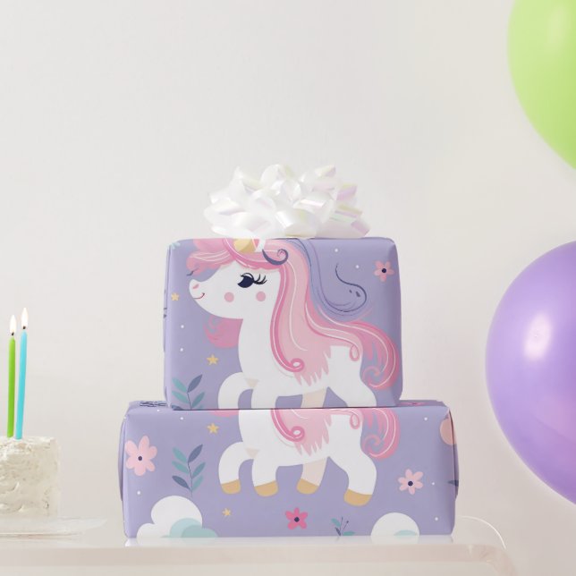 Niedlicher Lavendel Rosa Aquamarine Einhornwolken Geschenkpapier (Partygeschenke)