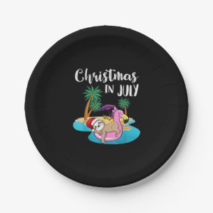 Niedlicher Lazy Sloth auf Flamingo Float Weihnacht Pappteller