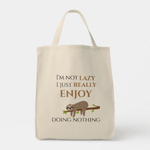 Niedlicher Lazy Sloth, der auf Baumwoll-Funny-Text Tragetasche