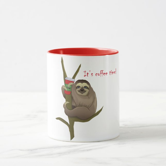 Niedlicher Lazy Sloth Es ist Kaffeezeit Tasse (Zentrum)