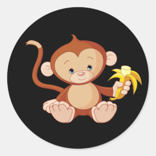 niedlicher lebendiger Affe mit Banane Runder Aufkleber