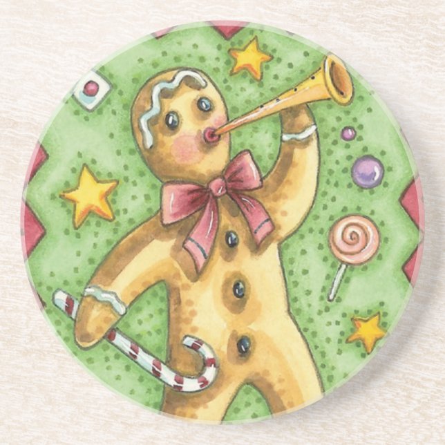 Niedlicher Lebkuchenmann Blühende Horn, Weihnachts Getränkeuntersetzer (Vorne)