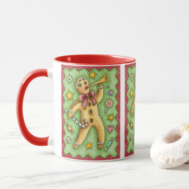 Niedlicher Lebkuchenmann Blühende Horn, Weihnachts Tasse (Mit Donut)