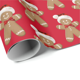 niedlicher Lebkuchenmann mit Weihnachtsmannmütze Geschenkpapier