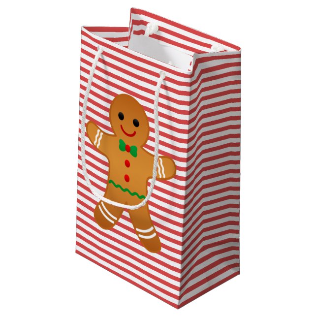 Niedlicher Lebkuchenmann - Roter Streifen Weihnach Kleine Geschenktüte (Rückseite Schrägansicht)