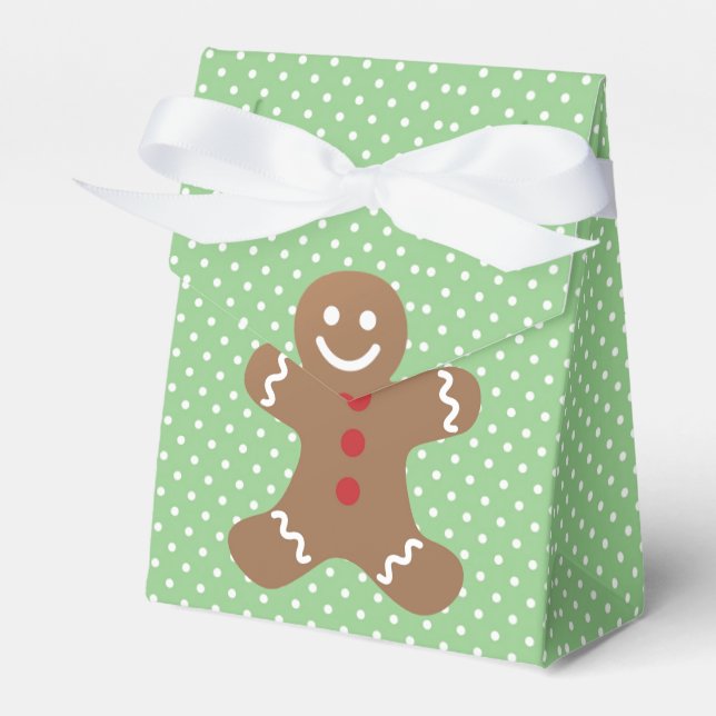Niedlicher Lebkuchenmann und grüne Polka-Punkte Geschenkschachtel (Vorderseite)