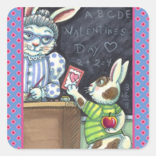 NIEDLICHER LEHRER-BUNNY-RABBIT QUADRATISCHER AUFKLEBER