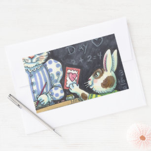 NIEDLICHER LEHRER-BUNNY-RABBIT RECHTECKIGER AUFKLEBER