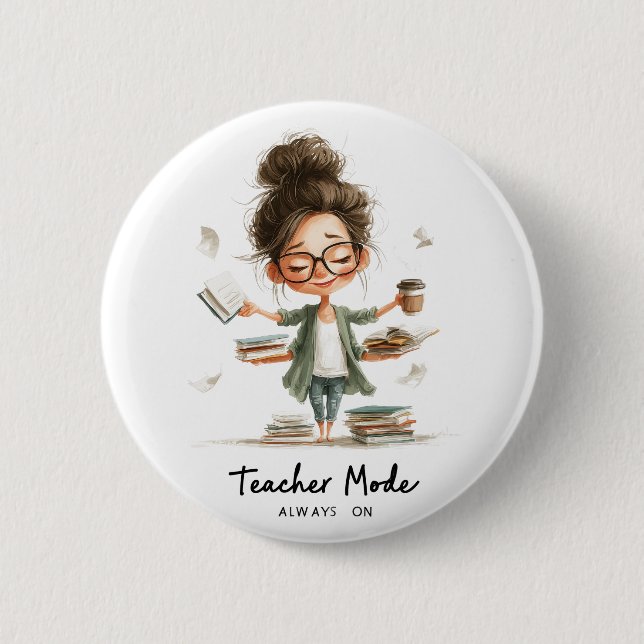 Niedlicher Lehrer Cartoon mit "Lehrermodus immer e Button (Vorderseite)