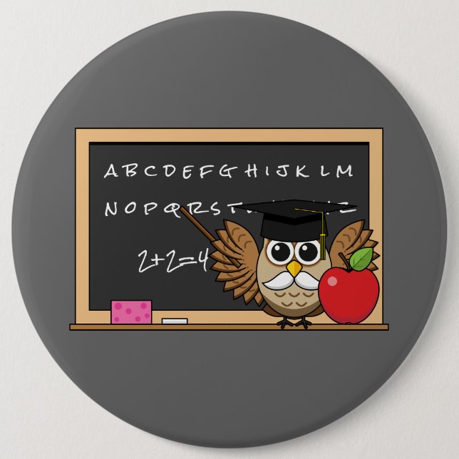 Niedlicher Lehrer mit Apple-Cartoon Button (Vorderseite)